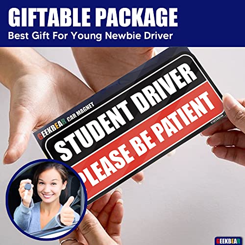 Geekbear Student Driver Car Magnet (Yellow/Black, 3 Pack) - Rectangular Shape, 8.7 X 3.6 Inch #TOP3