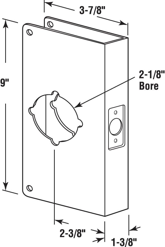 Prime-Line U 9540 Brass Lock and Door Reinforcement Plate for 1-3/8 In. Thick Doors, Brass Finish (Single Pack)