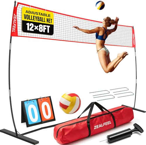 ZEALFEEL Volleyball Net 12FT Volleyball Training Net Height Adjustable Portable Freestanding Practice Net for Hitting or Serving Drills Pop up Volley Ball Nets with Carry Bag for Backyard Outdoor