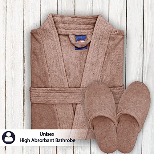 Image of Sassoon Venir Microfiber Bathrobe with Slippers for Men & Women, Unisex Luxury Bathrobe Towel, Spa Robe Combed (Pack of 1) - Peanut Color