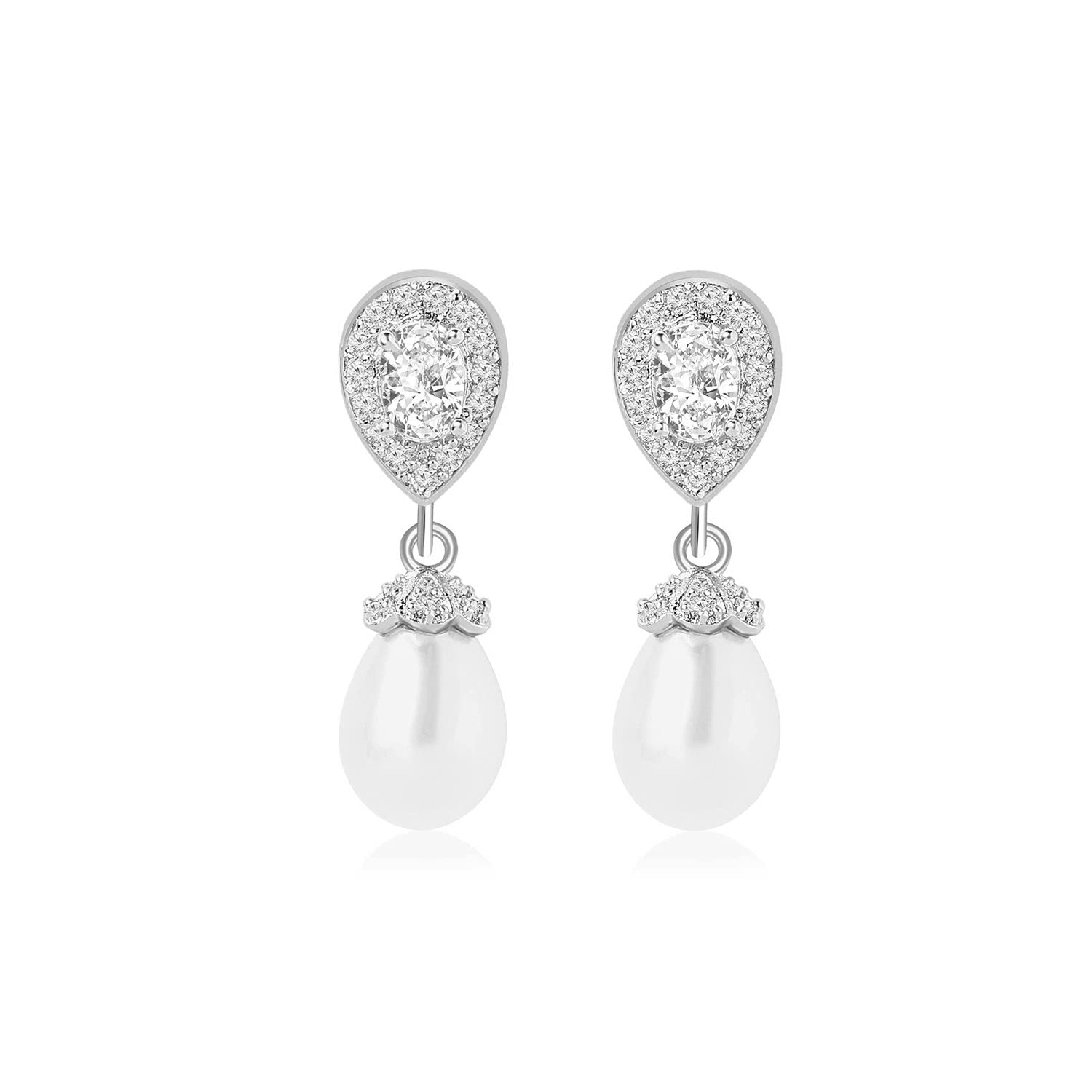 Hot And Bold Solitaire Diamond Dangling Pearl Gold Plated Dainty Fancy Drop Earrings. (B074N42YTH) Amazon Price History, Amazon Price Tracker