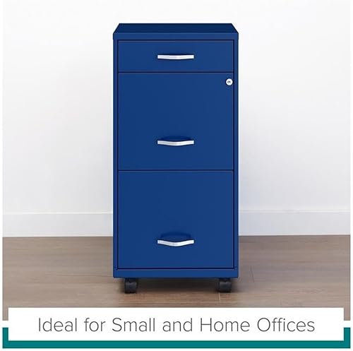 Miniatura 8 de Pemberly Row Archivador vertical de metal azul con 3 cajones de 29.52 pulgadas, con cerradura, premontado, tamaño de letra movible para el hogar, la