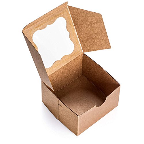 image for California Containers 25 Pack Brown Bakery Box with Window 4x4x2.5 inc
