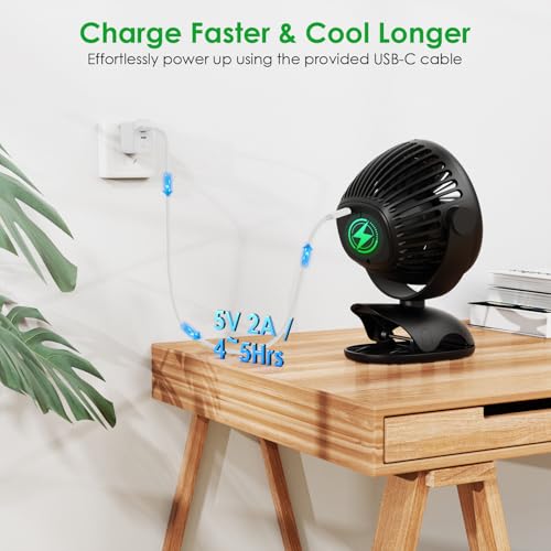 Image of Minthouz Clip on Fan, 8000mAh USB-C Rechargeable Small Desk Fan, 4-Speed 720 Rotation Personal Mini Clip Fan, Portable Mount Fan for Office, Treadmill, Golf Cart, Stroller, Camping & Travel