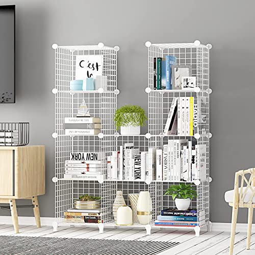 Wolizom Wire Cube Storage Organizer, 12 Cube Metal Storage Bookshelf，Wire C Grids Stackable Modular Closet Storage Organizer，Diy Closet Cabinet, Grid Storage Shelf For Bedroom Office Living Room White #TOP4