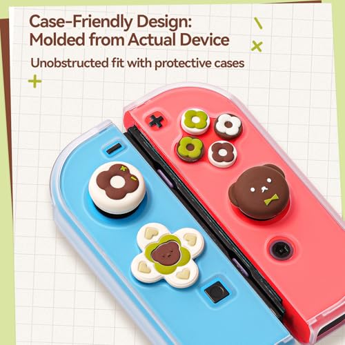 Image of GeekShare Cross D-Pad Button Caps Thumb Grip Caps Set Compatible with Switch /OLED, ABXY Key Buttons Sticker Cover Caps for Switch, Kuma Donut