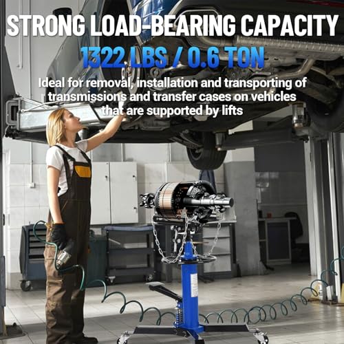 Image of GarveeTech 2-Plunger Transmission Jack, 1322 LBS (3 /5 T) Capacity 33.5 in- 69 in High Lifting Height, 2-Stage Hydraulic Telescopic Jack, Heavy Duty Floor Jack w /Foot Pedal, 360 Swivel Wheel, Blue