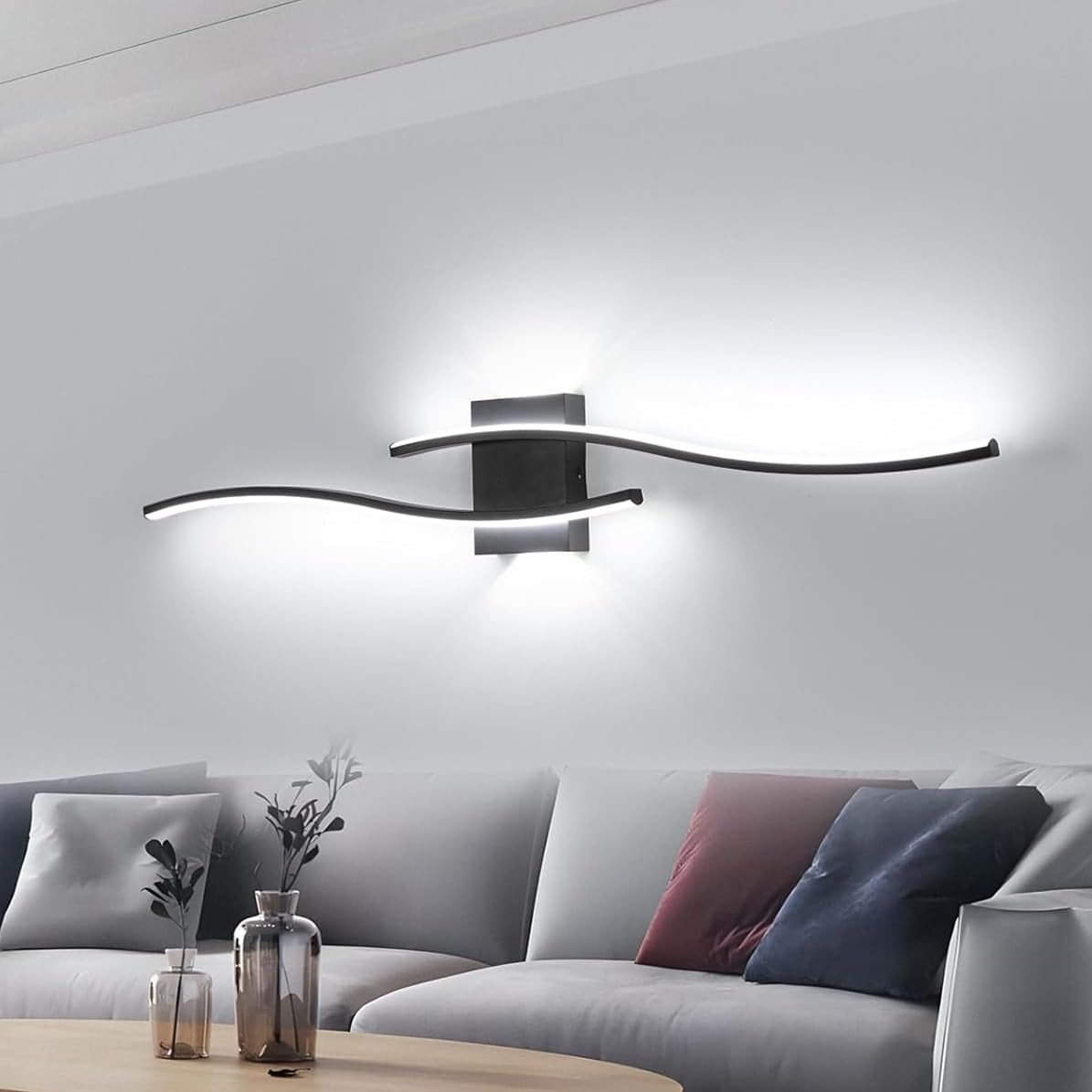 DELIPOP Aplique Pared Interior LED Negro, 27W Lineal Apliques Pared Dormitorio, Blanco Frío 6500K Lampara LED para Salón, Estudio, Escalera, Pasillo, 89 cm