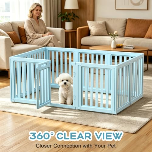 Image of Dog Playpen Indoor,Puppy Playpen,Blue 23.6 inch H,10 Panels | Dog Play Pen Indoors with Open View,Tool-Free Setup,Multi-Shape Setup,Dog Pen for Dogs,Cats & Puppies