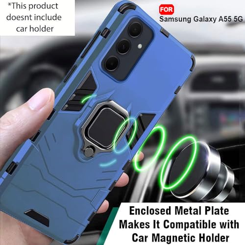 Image of TheGiftKart Tough Armor Bumper Back Cover Case for Samsung Galaxy A55 5G | Ring Holder & Kickstand in-Built | 360 Degree Protection Case Cover for Samsung A55 (PC & TPU, Greyish Blue)