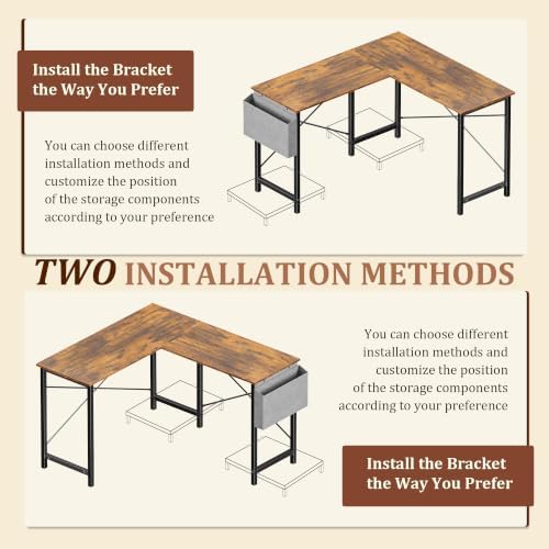 L Shaped Desk, 50 Inch Computer Desk Home Office Desk for Small Space Brown — view 6