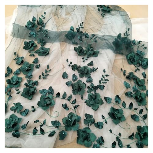 Tissu en dentelle 3D fait main de haute couture avec perles élégantes