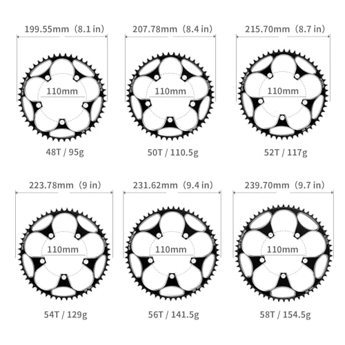VHXNPCRAO Bike Chainring 54T Black, 110BCD Round Narrow Wide Chainring, 36-60T Single Bicycle Chain Ring for 8-12 Speed Road Bike (Black, 54T) - Thumbnail 6