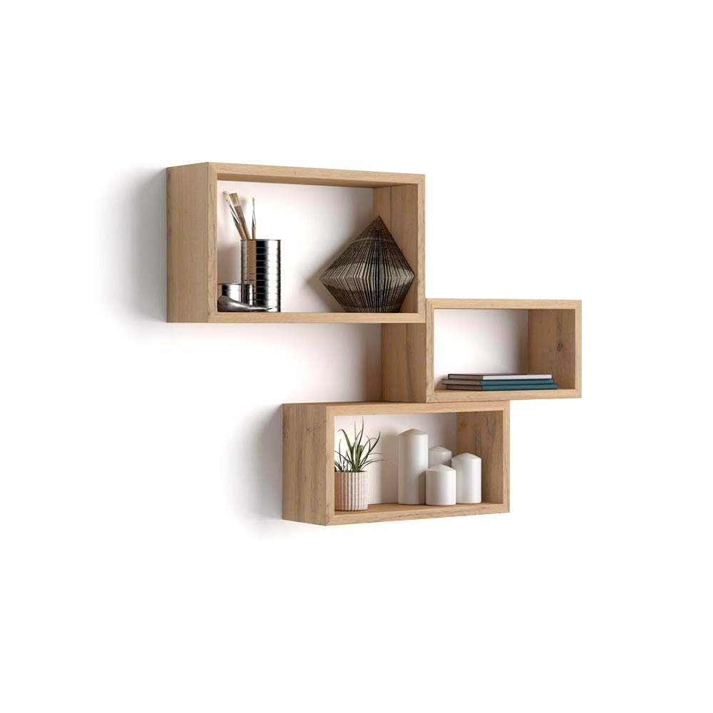 MOBILI FIVER, 3er-Set Giuditta rechteckige Würfelregale, rustikale Eiche, Made In Italy
