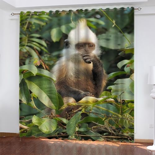 KaiHeBeding Cortinas Dormitorio Animal Cortinas Salon Mono Dorado, Cortina con Ojal para Decorar de la Oficina en el Hogar 2 Piezas 140An x 160Al, Protección de la Intimidad Protección Solar