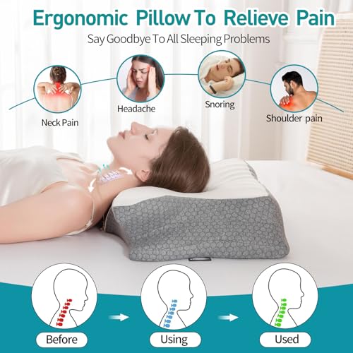 Cervical Pillow for Neck and Shoulder Pain Relief, Memory Foam Pillows, Ergonomic Contour Bed Pillow, Soft for Side Sleep Stomach Sleeping and Back Sleeper — view 6