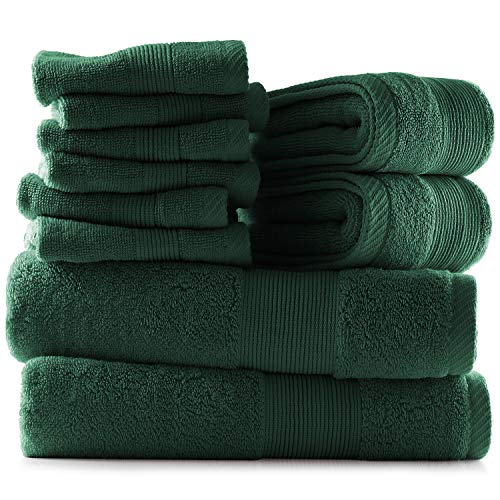 Image of Hearth & Harbor Bath Towels for Bathroom - 100% Ring Spun Cotton Luxury Bathroom Towels - Ultra Soft & Highly Absorbent, Bath Towels Set of 10 - Hunter Green
