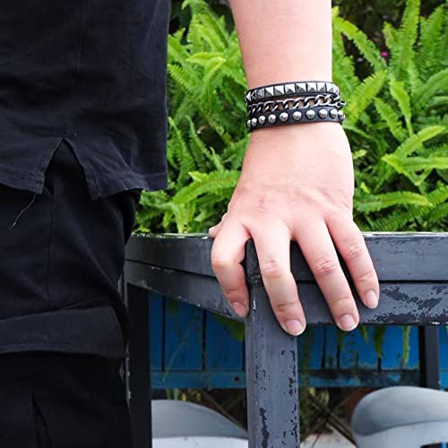 Jjdreams Punk Black Faux Leather Bracelet Vintage Adjustable Rivet Wristband For Men #TOP2