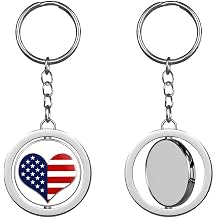Heart Shaped American Flag USA Made Keychain Spinning Round Chrome Metal Key Chain