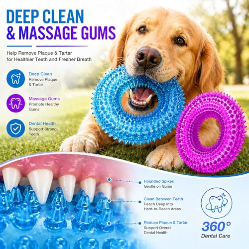Image of Dog Chew Toys for Aggressive Chewers, Squeaky Floating Donut Rings, 2 Pack