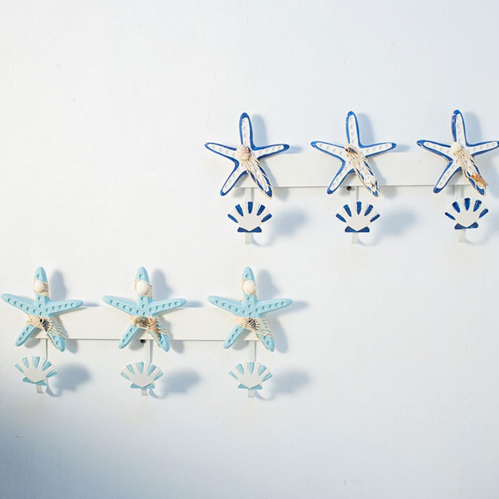 Amosfun Gancio Da Parete Stile Forma Di Stella Marina Appendino Creativo Con Slot Per Cappotti e Accessori Decorazione Murale Blu Sfumato Per Casa e Ufficio
