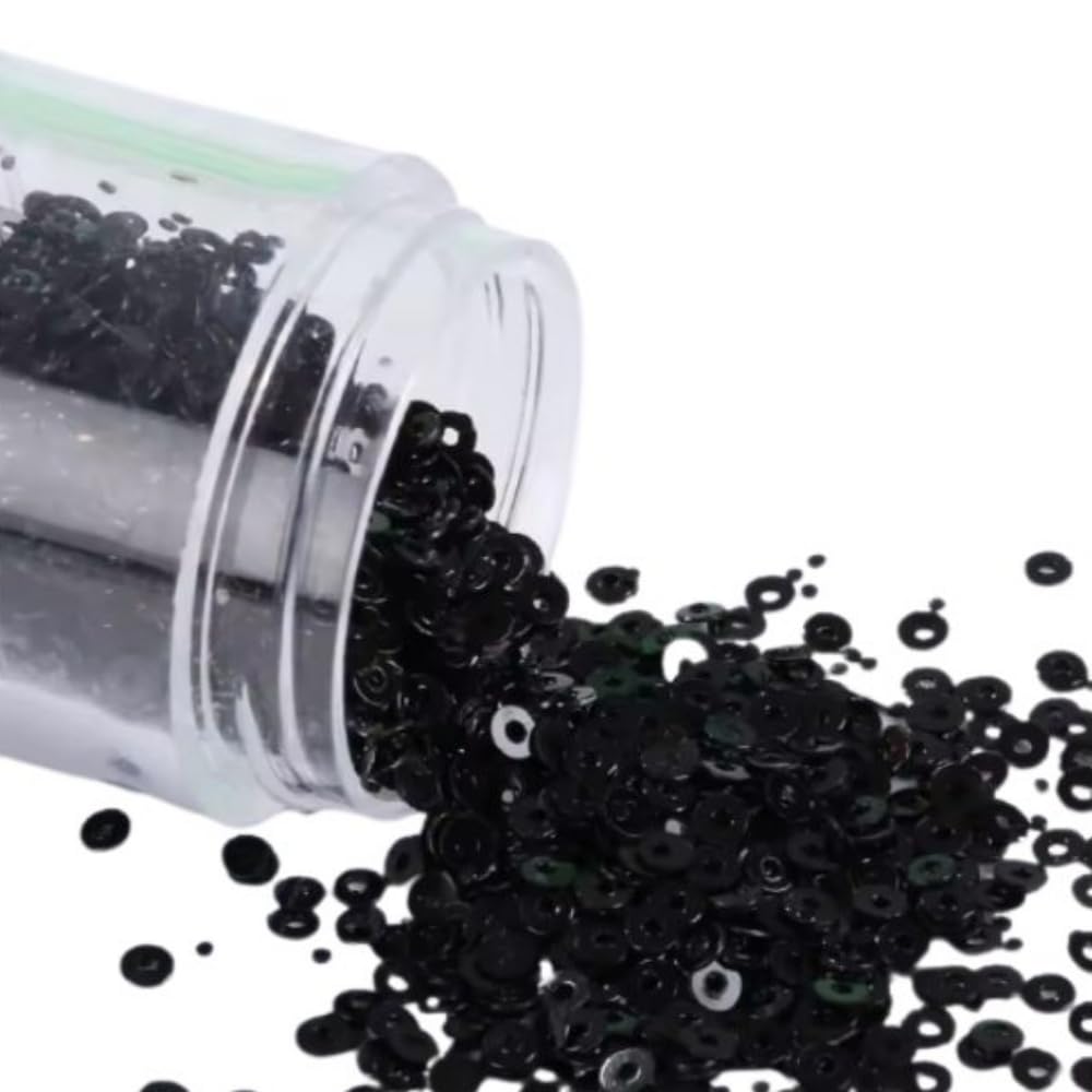 Flat Round Loose Sequins Paillette for Nail Art Craft Slime Decorations (Black, 3mm)