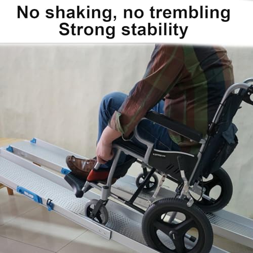 Rampa ajustable de aluminio resistente para silla de ruedas, con orificios antideslizantes y tapete, portátil miniatura 6