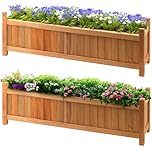 GEEZY 2x Wooden Rectangular Garden Planters & Flower Pots - Classic Large Raised Bed Baskets - Easy Assembly & Durable Wood Construction - Perfect for Patio, Balcony, or Backyard Gardening