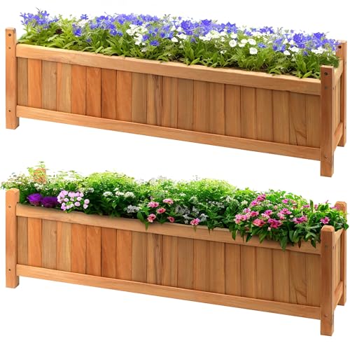 2 x Wooden Garden Planters Flower Plant Pot Window Box Planting Raise Bed Basket (2 x Large Rectangular Planters)