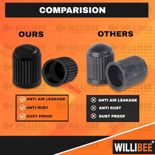 Image of WILLIBEE 100 Pcs Car Tyre Valve Caps | Universal Tyre Valve Cap Set for Car, Bike & Scooter | Dust-Proof Airtight Stem Caps | Tire Valve Cap