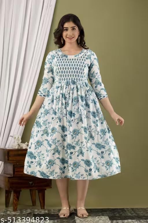 Image of Women's Floral Printed Cotton Maternity Dress Kurti with Feeding Zipper, Maternity Gown for Women, Feeding Dress, Maternity Kurti
