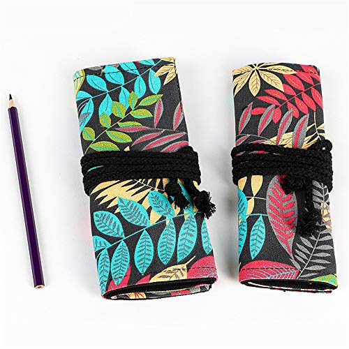 Image of Funny live 24 /36 /48 /72 Slots Colored Pencil Wrap Roll up Pen Holder Case Drawing Coloring Pencil Roll Organizer Stationery Case for Student Artist Traveler (Fallen leaves, 48 Slots)