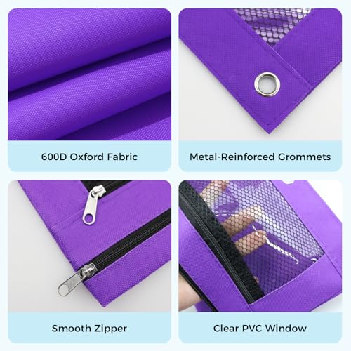 Image of Pencil Pouch for 3 Ring Binder, Pencil Case Bag with Zipper, 600D Fabric Pencil Pouch Holder Accessories, Clear Window Pencil Case Aesthetic Back to School Organizer Pockets for Boy Girl (Purple)