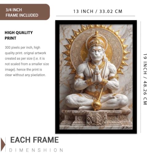 Image of CRAFTLYN Hindu God Wall Art WALL ART Prints Framed Spiritual Religious Paintings for Living Room, Pooja Room, Bedroom, Office, Meditation Room, Home Decor (Hanuman ji, 13X19, Black)
