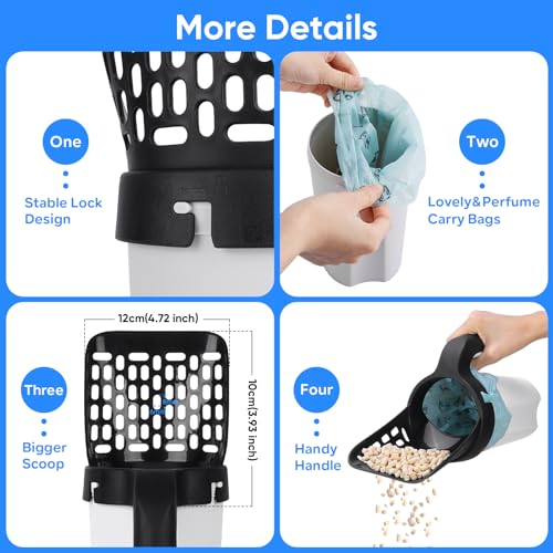 MYPIN Cat Litter Scoop, Upgraded Cat Poop Scoop with Holder Litter Tray Scoop with Bag and Waste Can Cat Litter Scooper with Extra 135pcs Waste Bags, Large Capacity Portable Litter Shovel(Black) - Image 3