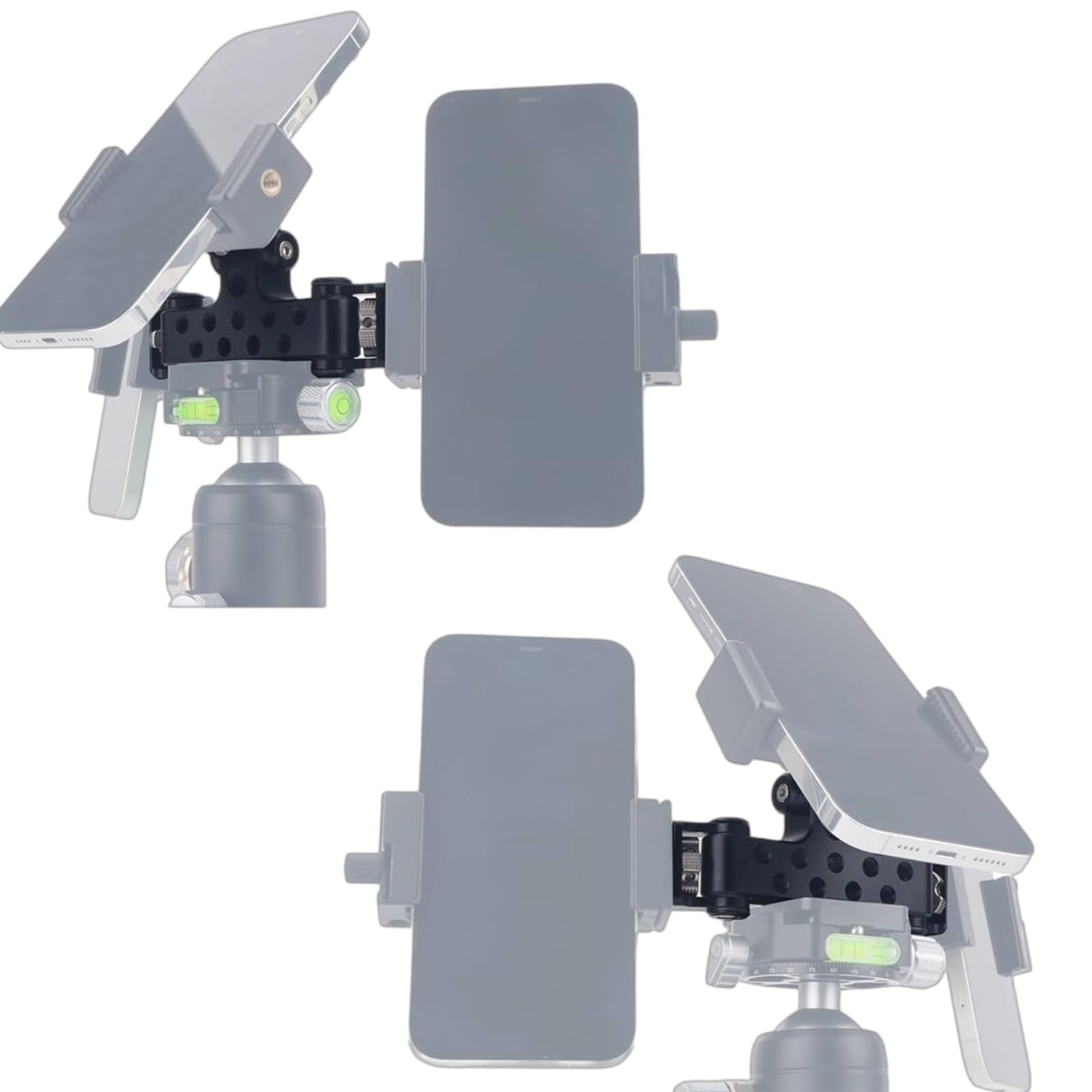 Supporto triplo per telefono per live streaming, staffa in alluminio rotante a 180° con filettatura da 1/4" e 3/8", contiene 3 telefoni per video e foto multi-angolo