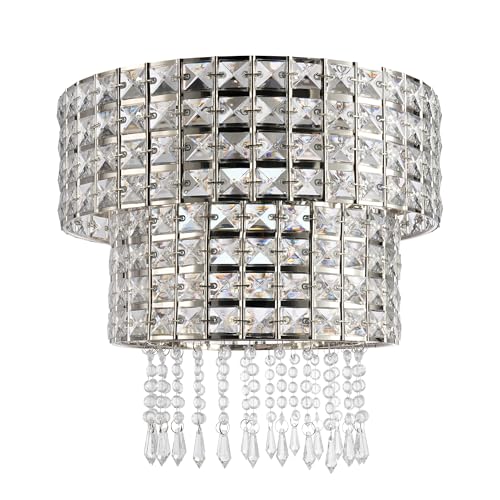 Luxurious Crystal Light Shade for Ceiling Pendant Chandelier Floor Lamp, Easy fit Lampshade for Bedroom, Living Room or Hallway, Sparkling & Elegant Decor, 32x32x29cm, Chrome