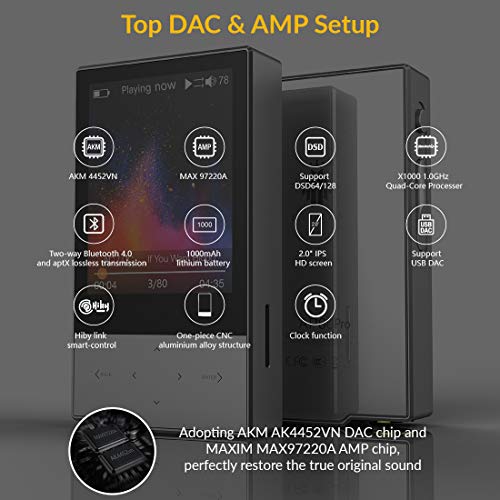 Image of HIDIZS AP60 aa€¦ Bluetooth MP3 Player Digital Audio Player HiFi Lossless Music Player Hi-Res Audio Player with SD Card Slot,Support Up to 256GB (Black)