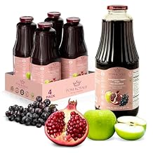 Pure Pomegranate, Apple & Grape Juice, 33.8oz Glass Bottle Pack of 4, Cold Pressed Juice, Not from Concentrate, Non-GMO, No Sugar Added, Gluten Free, Preservative Free