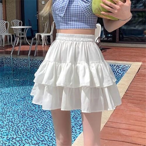 Women A-Line Ruffle Tierred Pretty Style Elastic Waist Summer Slim Basic Harajuku Skirt2