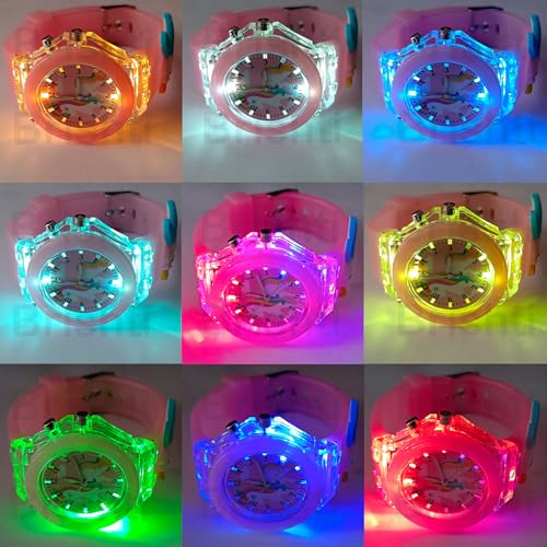 Image of Brishti 3D Cartoon Character Multicolored Glowing Digital Light and Girl's Analogue Wrist Watch | Unique 3D Cute Cartoon Character on Strap | Soft Silicone Strap | Suitable for Age 3-12 Year Kids