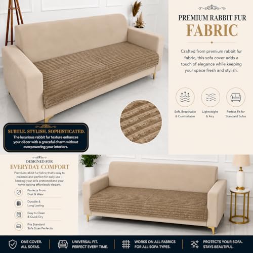 Image of Homerz Premium Rabbit Fur Sofa Cover with Anti-Skid Backing, Soft Plush Fabric Sofa Protector for Living Room Furniture (Coffee, 2 Seater, Only Seat Cover)