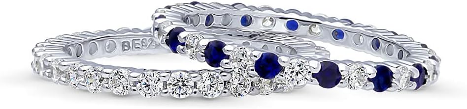 BERRICLE Sterling Silver Stackable CZ Pave Eternity Ring Set in Sapphire Blue/Clear/Ruby Red/Purple/Garnet for Women