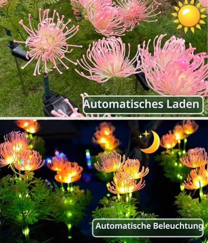 Joysing Gartendeko Solar Gartenleuchte Außen, 2 Stück Solar Blumen für Außen, Blume Solarlampen Wetterfest Solar Blumen Lampe, Solarleuchten Garten für Terrasse Grab Deko