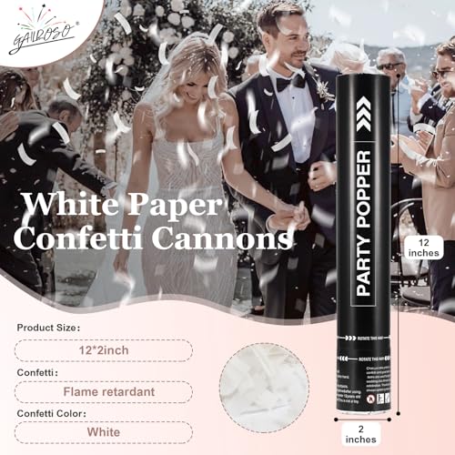 GAILROSO White Confetti Poppers 12 Inch,Wedding Confetti Cannon Air Powered(5 Pack),Launches 20-25ft,Confetti Poppers Party Poppers for Engaged,Birthday,Celebrations and New Years Eve - Thumbnail 2
