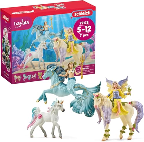 SCHLEICH BAYALA | BAYALA Starter Set 72178 | Set inkl. Fee, Einhorn, Meerjungfrau, Pferd, & Meereseinhorn | tolles Geschenk für Kinder | Spielfigur ab 5 Jahren | ‎7 Teile | exklusiv bei Amazon