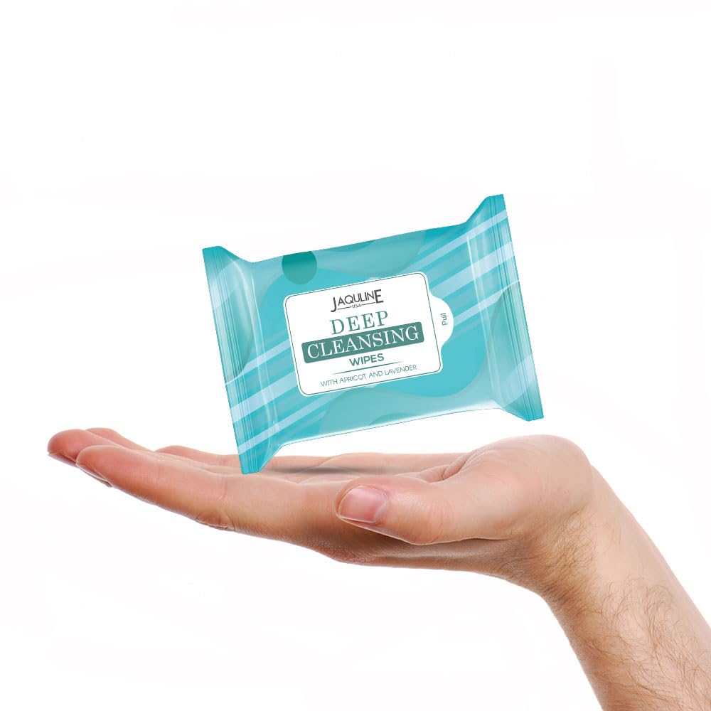 JAQULINE USA Deep Cleansing Wipes | Quick Action Formula | Removes Dirt, Grime, Oil, and Light Makeup | Gentle and Effective | 10 Pieces