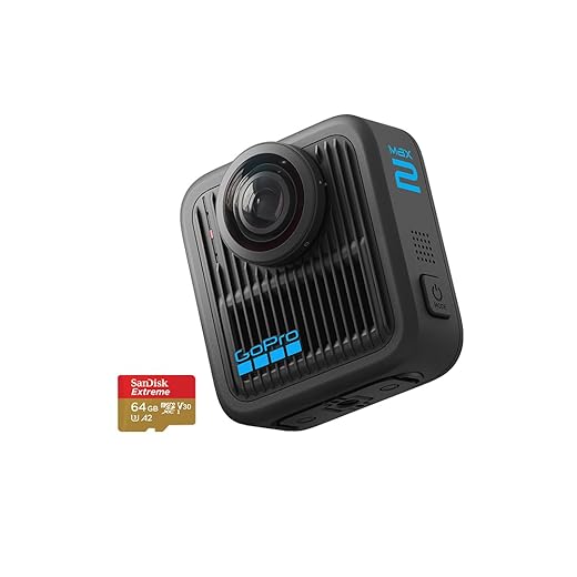GoPro MAX2 True 8K 360° Waterproof Action Camera, 29MP Photos, Slo-Mo, HyperSmooth Stabilization, Replaceable Lenses, 6 Mics, 64GB SD Card, Easy Quick App Editing