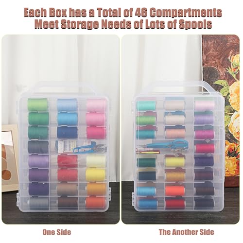 Image of BTSKY 2 Pack Double-Sided Sewing Threads Organizer, 46-Grid Thread Holder, Clear Plastic Sewing Box Functional Thread Spool Organizer for Embroidery, Craft, Needle and More