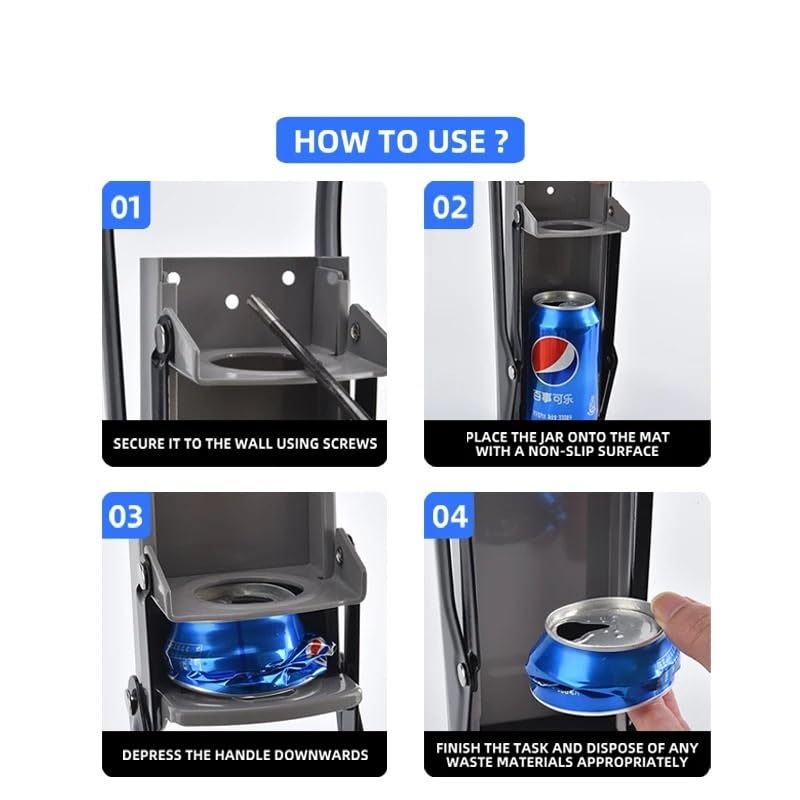 CG Wall-Mounted Metal Heavy Duty Can Crusher Eco-Friendly Kitchen Tool with Bottle Opener for Recycling 8/12/16oz Bottles